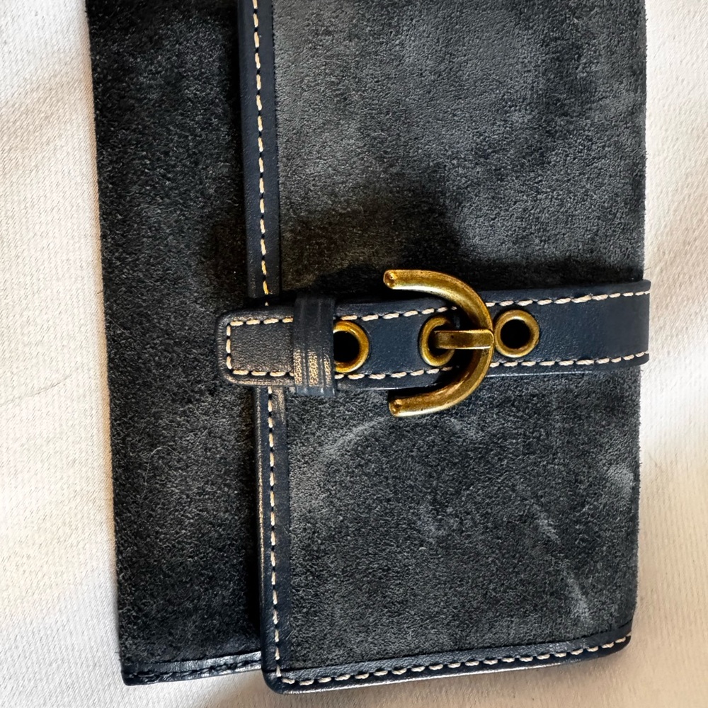 Coach Blue Suede Wallet with Gold Buckle